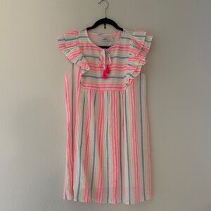 Vineyard Vines Striped Ruffle Dress with Tassel Tie - Pink Multicolor